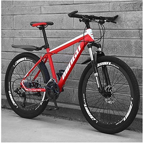 Mountain Bike : KEMANDUO Mountain bike 26 inches white spokes red London double-frame bicycle disc brake with a hard adjustment of the seat, mountain bike speed 21 / 24 / 27 / 30, 27 speed