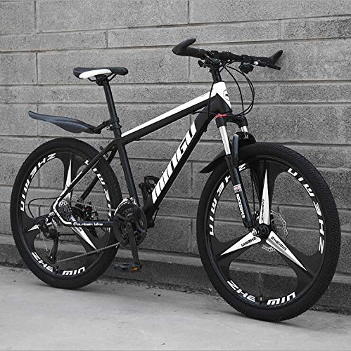 Mountain Bike : KEMANDUO Mountain bike, a black and white double-Mito wheel disc brake rigid-frame bicycle and the seat adjustment, mountain bike speed 26 inches 21 / 24 / 27 / 30, 21 speed