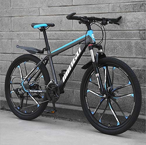 Mountain Bike : KEMANDUO Mountain bike, blue and gray ten double cutter wheel disc brake rigid-frame bicycle and the seat adjustment, mountain bike speed 26 inches 21 / 24 / 27 / 30, 30 speed