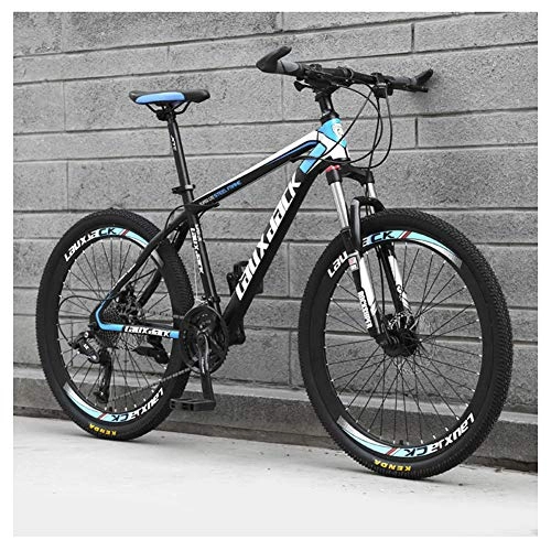 Mountain Bike : KXDLR 26 Inch Mountain Bike, High-Carbon Steel Frame, Double Disc Brake And Suspensions, 27 Speeds, Unisex, Black