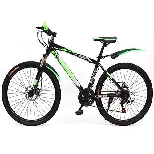 Mountain Bike : Leader Mountain Bikes, High-Carbon Steel, Front+Rear Mudgard, 21 Speed Double Disc Brake Bicycle, 22Inch, black green