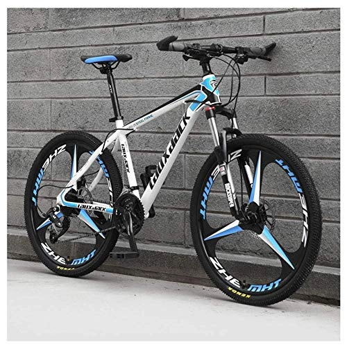 Mountain Bike : LHQ-HQ Outdoor sports Mountain Bike 26 Inches, 3 Spoke Wheels with Dual Disc Brakes, Front Suspension Folding Bike 27 Speed MTB Bicycle, Blue