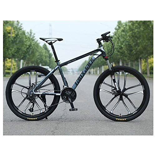 Mountain Bike : LHQ-HQ Outdoor sports Mountain Bike, High Carbon Steel Front Suspension Frame Mountain Bike, 27 Speed Gears Outroad Bike with Dual Disc Brakes, Gray