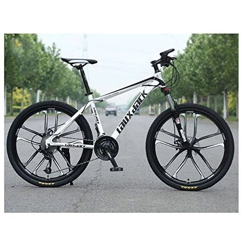 Mountain Bike : LHQ-HQ Outdoor sports Mountain Bike, High Carbon Steel Front Suspension Frame Mountain Bike, 27 Speed Gears Outroad Bike with Dual Disc Brakes, White