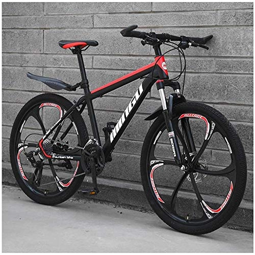 Mountain Bike : LIKEJJ 26 Zoll Mountainbike Scheibenbremsen Hardtail MTB Trekkingrad Herren Bike Mdchen-Fahrrad Vollfederung mountain bike 21 speed black 6 spokes-Black Red 6 Spoke_27 Speed