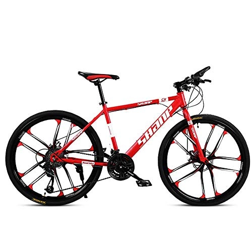 Mountain Bike : LJ Bicycle, Adult Mountain Bike 26 inch Double Disc Brake One Wheel 27 Speed Off-Road Speed Bicycle Male and Female Students Bicycle, Black, Red