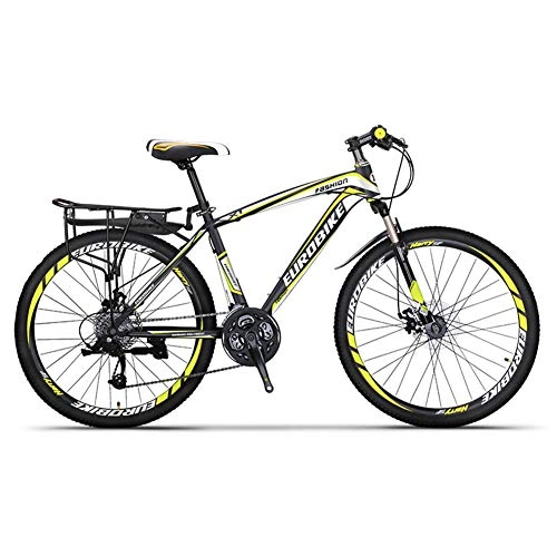 Mountain Bike : LOISK Mountain Bike 21 Speed Dual Disc Brake 27.5 Wheels Suspension Fork Mountain Bicycle, Black Yellow Broken Wind Wheel