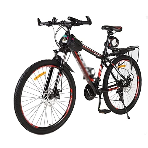 Mountain Bike : LZZB Mountain Bike 24 Speed Carbon Steel Frame 26 Inches 3-Spoke Wheels Dual Disc Brake Bike Suitable for Men and Women Cycling Enthusiasts / Red / 24 Speed