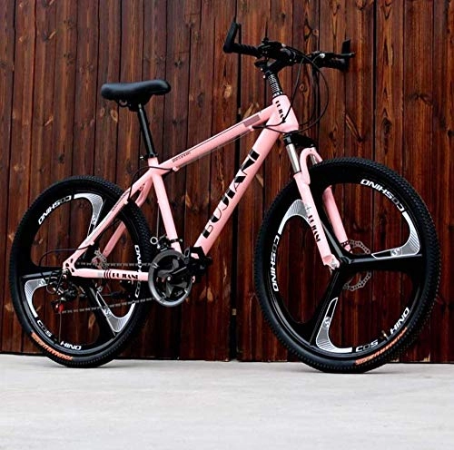 Mountain Bike : meimie00 Adult mountain bike juvenile students city road racing bikes double disc brake off-road snow bike 26 inch wheels beach bikes-Pink -24 speed_24 speed