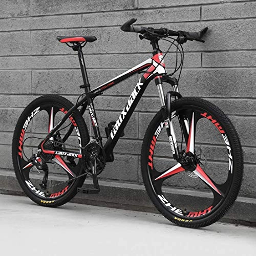 Mountain Bike : Mountain Bike, 24-Inch 3-Spoke Wheel Bicycle, High Carbon Steel Hard Tail Frame Frame, Adult Off-Road Racing, Double Disc Brake, black red, 21 speed