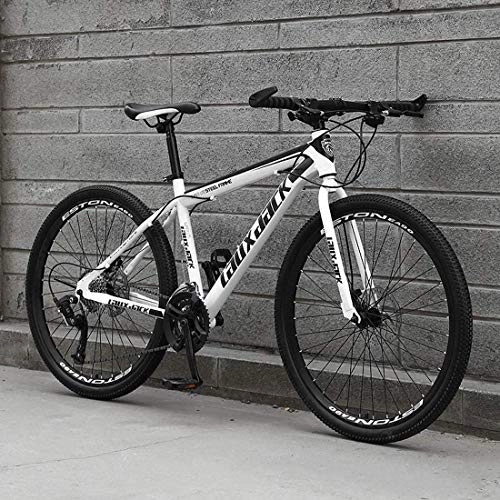 Mountain Bike : Mountain Bike, 24-Inch Road Racing Bicycle for Men And Women, High Carbon Steel Hard Tail Frame, Mechanical Disc Brake, white black-24 speed