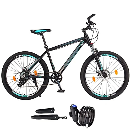 Mountain Bike : Mountain Bike, 26-Inch Wheels, 7speed Men and Women Universal Cross-country Mountain Bike，Double Disc Brakes Shock Absorption（with Mudguard, Car Lock）.-1