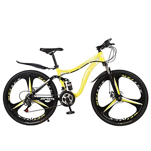 Mountain Bike : Mountain Bike, 26in 21-Speed Disc Brake Shifter Bicycle Full Suspension MTB Bicycle for Adult Teens, Yellow