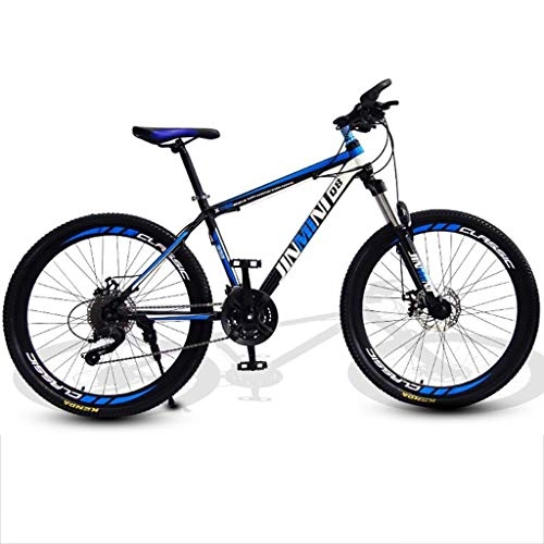 Mountain Bike : Mountain Bike, 26inch Hardtail Mountain Bicycles, Carbon Steel Frame, Front Suspension and Double Disc Brake, 21 Speed, 24 Speed, 27 Speed (Color : Black+Blue, Size : 27 Speed)