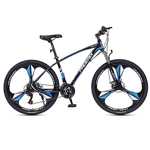 Mountain Bike : Mountain Bike, 26inch Mag Wheel, Carbon Steel Frame Bicycles, 24 Speed, Double Disc Brake and Front Suspension (Color : Black+Blue)