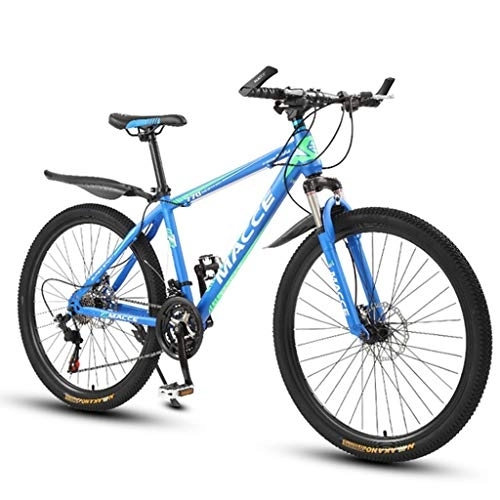 Mountain Bike : Mountain Bike, 26inch Spoke Wheel, Carbon Steel Frame Mountain Bicycles, Double Disc Brake and Front Fork (Color : Blue, Size : 21-speed)