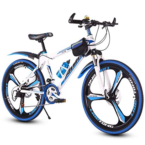 Mountain Bike : Mountain Bike, 26inch Wheel, Steel Frame Bicycles, Double Disc Brake and Front Suspension (Color : White+Blue, Size : 21 Speed)