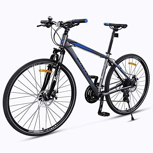 Mountain Bike : Mountain Bike Adult Road 27 Speed Bicycle with Fork Suspension Mechanical Disc Brakes Quick Release City Commuter, Grey XIUYU (Color : Grey)