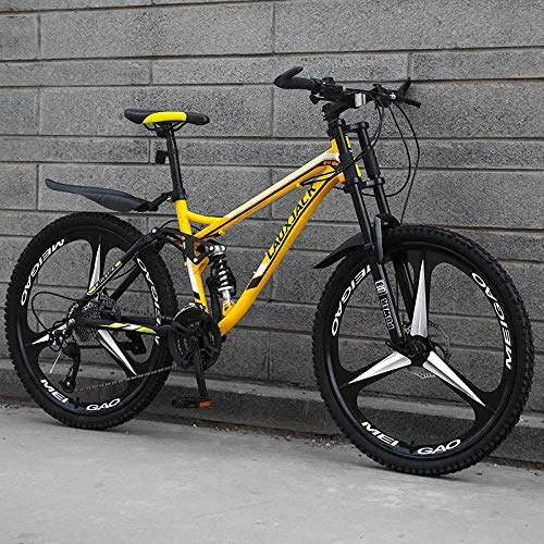 Mountain Bike : Mountain Bike Carbon Steel Frame 24 26 inch Wheel 27 Speed Soft tail Downhill Bicycle Suspension Sports MTB-3_Cutter_yellow_26_inch