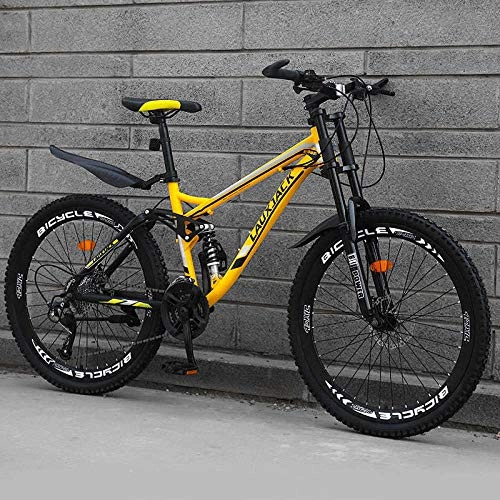 Mountain Bike : Mountain Bike Carbon Steel Frame 24 26 inch Wheel 27 Speed Soft tail Downhill Bicycle Suspension Sports MTB-yellow_24_inch
