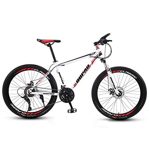 Mountain Bike : Mountain Bike, Carbon Steel Frame Hardtail Mountain Bicycles, Double Disc Brake and Front Fork, 26inch Spoke Wheel (Color : Red+White, Size : 24-speed)