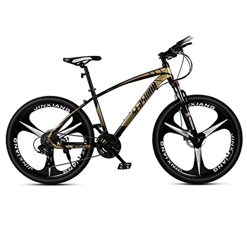 Mountain Bike : Mountain Bike, Hardtail Mountain Bicycles, Dual Disc Brake and Front Suspension, Carbon Steel Frame, 26inch Mag Wheel (Color : Black+Gold, Size : 27 Speed)