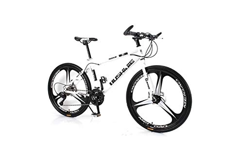 Mountain Bike : Mountain Bike, Mountain Bike Unisex Mountain Bike 21 / 24 / 27 / 30 Speed ​​High-Carbon Steel Frame 26 Inches 3-Spoke Wheels Bicycle Double Disc Brake for Student, White, 16 Inch