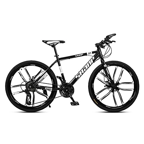 Mountain Bike : MQJ Mountain Bike 26 Inches 21 / 24 / 27 / 30 Speed Suspension Fork Anti-Slip Bicycle with Dual Disc Brake and High Carbon Steel Frame for Men and Women, E, 21 Speed