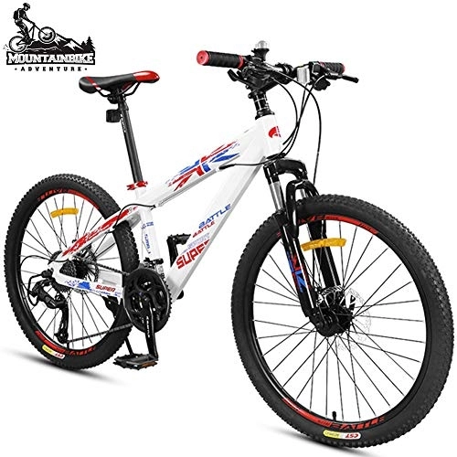 Mountain Bike : NENGGE Hardtail Mountain Bikes with Front Suspension Dual Disc Brake for Adults Men Women, Aluminum Alloy Adjustable Seat Mountain Trail Bike, Anti-Slip Mountain Bicycle, White, 24 Inch 27 Speed