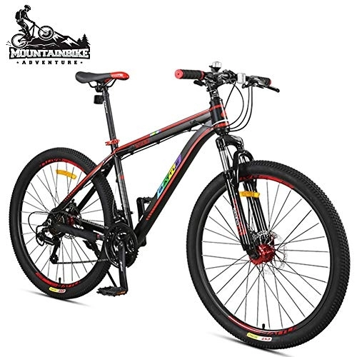 Mountain Bike : NENGGE Off-Road Mountain Bikes 27 Speed for Adults Men Women, Hardtail Mountain Trail Bike with Front Suspension, Aluminum Alloy Mountain Bicycle, Dual Disc Brake & Adjustable Seat, Black, 26 Inch