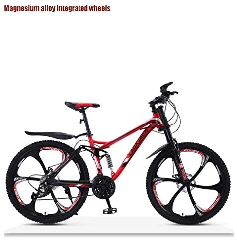 Mountain Bike : Off-Road Downhill Mountain Bike Adult, Double Disc Brake Snow Bikes, High-Carbon Steel Frame Beach Bicycle, 24 Inch Wheels