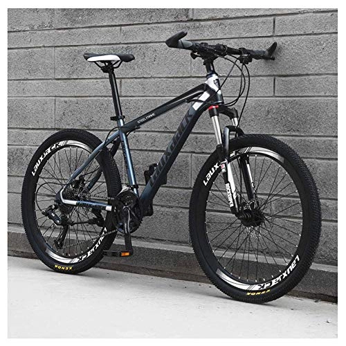 Mountain Bike : Outdoor sports 26 Inch Mountain Bike, High-Carbon Steel Frame, Double Disc Brake And Suspensions, 27 Speeds, Unisex, Gray