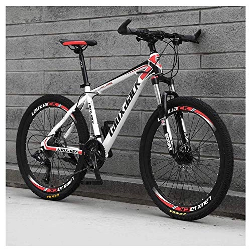 Mountain Bike : Outdoor sports 26 Inch Mountain Bike, High-Carbon Steel Frame, Double Disc Brake And Suspensions, 27 Speeds, Unisex, White