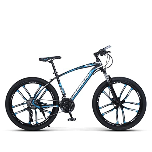 Mountain Bike : PBTRM Adult Mountain Bike 24 / 26 Inch Steel Frame, 21 / 24 / 27 Speed Gears Full Suspension MTB Bicycle 10 Spoke Magnesium Wheels, Road Bikes with Front Suspension Dual Disc Brakes, 26" A, 21 Speed