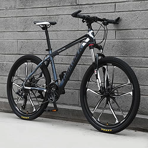 Mountain Bike : PBTRM High Carbon Steel Mountain Bike 26 Inches 21 / 24 / 27 / 30 Speed Suspension Fork Anti-Slip Bicycle, Derailleur System Mechanical Disc Brakes, for Men And Women, Multiple Colors, C, 27 speed