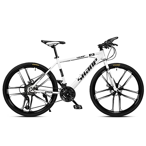 Mountain Bike : PBTRM Mountain Bikes with Steel Frame, 26 Inch Mountain Bike, Featuring 10 Spoke Wheels 21 / 24 / 27 / 30 Speed, Double Disc Brake And Dual Suspension Anti-Slip Bicycles for Adults / Men / Women, White, 27 speed