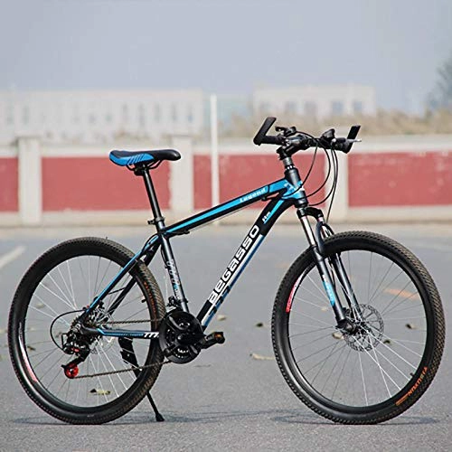 Mountain Bike : peipei 24 / 26 inch adult aluminum alloy mountain bike road bike men's racing front and rear mechanical disc brake riding-Black Blue Spoke_26 Inch (160-185cm)