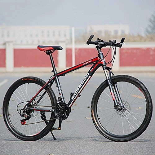 Mountain Bike : peipei 24 / 26 inch adult aluminum alloy mountain bike road bike men's racing front and rear mechanical disc brake riding-Black Red Spoke_24 Inch (145-175cm)
