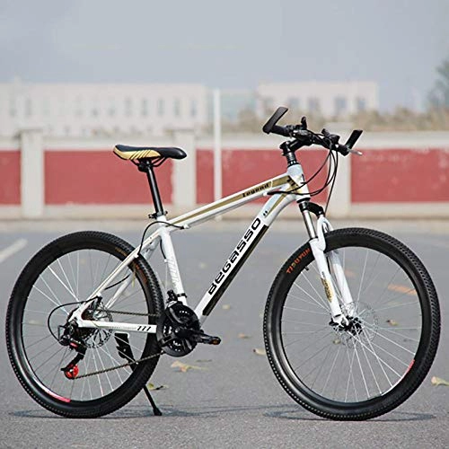 Mountain Bike : peipei 24 / 26 inch adult aluminum alloy mountain bike road bike men's racing front and rear mechanical disc brake riding-White Gold Spoke_24 Inch (145-175cm)