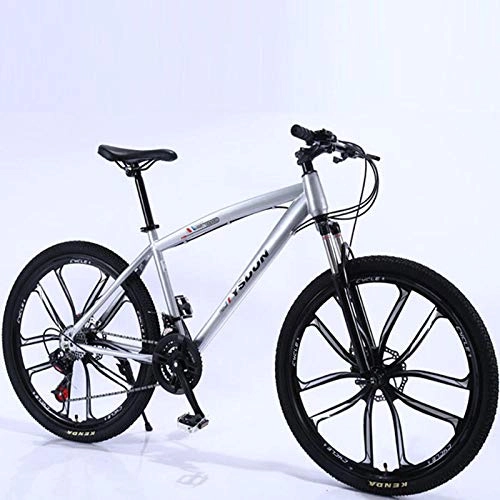 Mountain Bike : peipei Mountain bike male student youth racing female speed double disc brake shock absorption road adult bicycle-Silver_21 speed