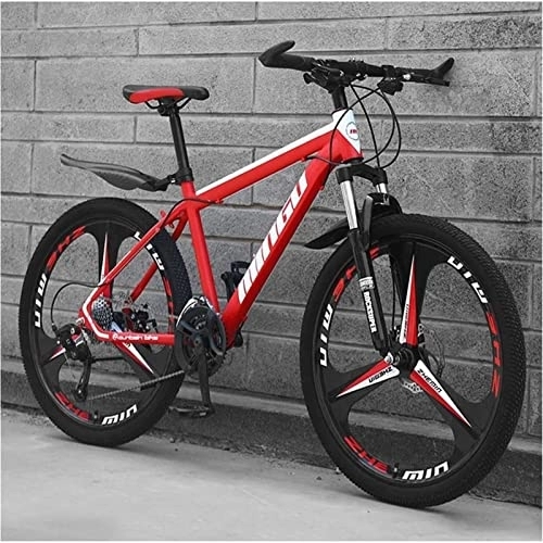 Mountain Bike : QCLU 26 Inch Mountain Bike, Disc Brakes Hardtail MTB, Trekking Bike Men Bike Girls Bike, Full Suspension Mountain Bike, 21 Speed, 3 Spoke (Color : Red, Size : 24-Speed)