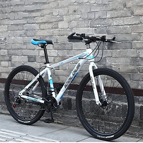 Mountain Bike : QCLU 26 Inch Mountain Bike, Full Steel Suspension Structure, Suspension Fork, Disc Brake 21 / 24 Speed Trekking Bike Men Bike Girls Bike (Color : White-A, Size : 21-Speed)