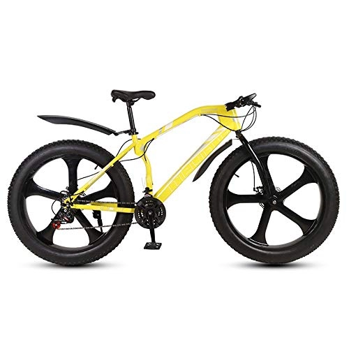 Mountain Bike : Qinmo 26-inch mens mountain bike, high-carbon steel frame cruiser bike, 21 / 24 / 27 speed dual disc brake shock absorption 4.0 widened large tires (Size : 24 speed)