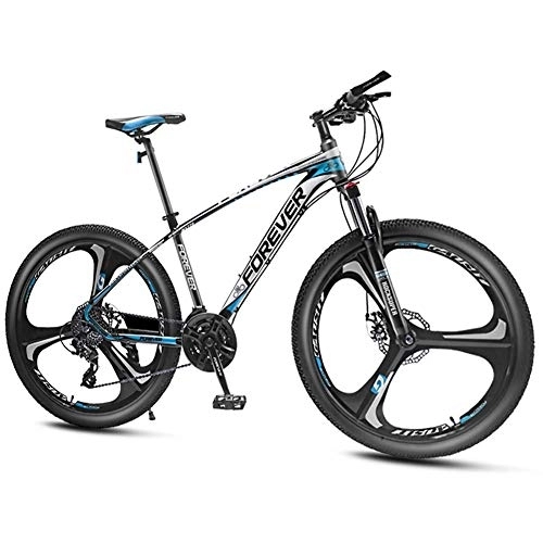 Mountain Bike : QMMD Adult Mountain Bikes 24-Inch, Mens Bicycle with Front Suspension, Women Anti-Slip Bikes with 24-27-30- Speeds Derailleur, Adjustable Seat Hardtail Mountain Bike, blue 3 Spoke, 30 speed