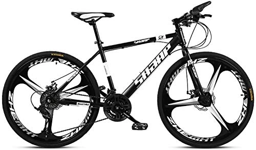 Mountain Bike : QZ 24 Inch Mountain Bike, Double Disc Brake / High-Carbon Steel Frame Bikes, Beach Snowmobile Bicycle, Aluminum Alloy Wheels, Black, 21 speed