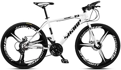 Mountain Bike : QZ 26 Inch Mountain Bike, Double Disc Brake / High-Carbon Steel Frame Bikes, Beach Snowmobile Bicycle, Aluminum Alloy Wheels, White, 21 speed