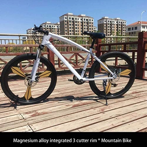 Mountain Bike : QZ 26Inch Adult Mountain Bike, Juvenile Student City Road Racing Bikes, Double Disc Brake Mens Mountain Bicycle, Magnesium Alloy Integrated 3 Cutter Rim Wheels (Color : White, Size : 27 speed)