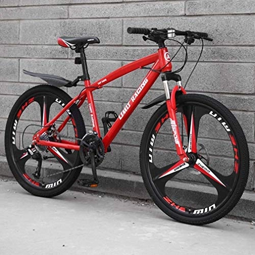 Mountain Bike : QZ Adult Mountain Bike, High-Carbon Steel Frame Beach Bicycle, Double Disc Brake Off-Road Snow Bikes, Magnesium Alloy Integrated 26 Inch Wheels (Color : Red, Size : 27 speed)
