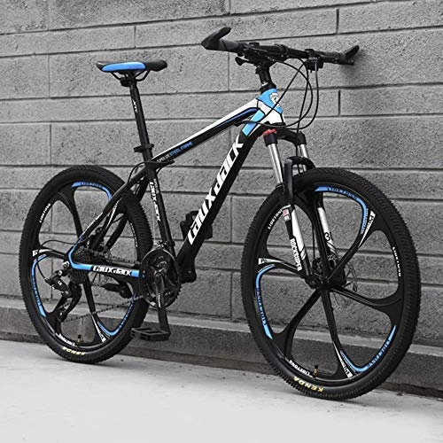 Mountain Bike : Relaxbx 6 Spoke Wheels Mountain Bicycles Hydraulic Double Disc Brake Mountain Bike Male and Female Students Road Bike 24 Inch Wheel MTB, Black & Blue, 21 Speed