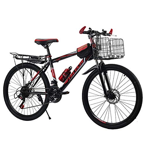 Mountain Bike : SANJIBAO High Carbon Steel Hardtail Mountain Bikes, Outroad Bicycles, Full Suspension MTB Gears Dual Disc Brakes Mountain Trail Bike, Spoke Wheel, Black, 26 inches
